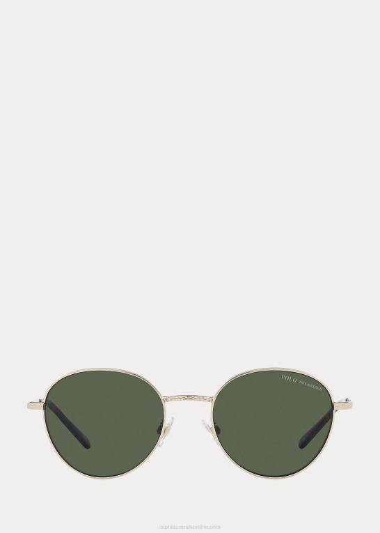 halvskinnende lyseguld Mænd Ralph Lauren runde metal solbriller Z426B2312