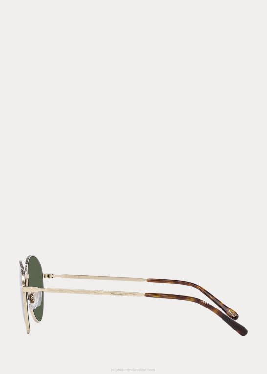 halvskinnende lyseguld Mænd Ralph Lauren runde metal solbriller Z426B2312
