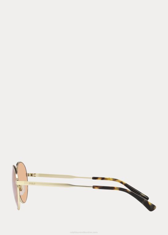 halvskinnende lyseguld Mænd Ralph Lauren runde metal solbriller Z426B5568
