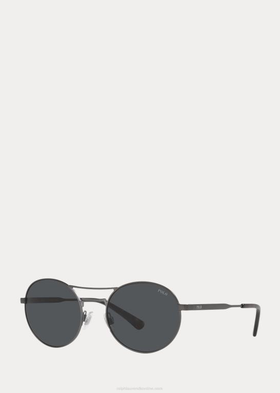 halvskinnende mørkt gunmetal Mænd Ralph Lauren runde metal solbriller Z426B5567