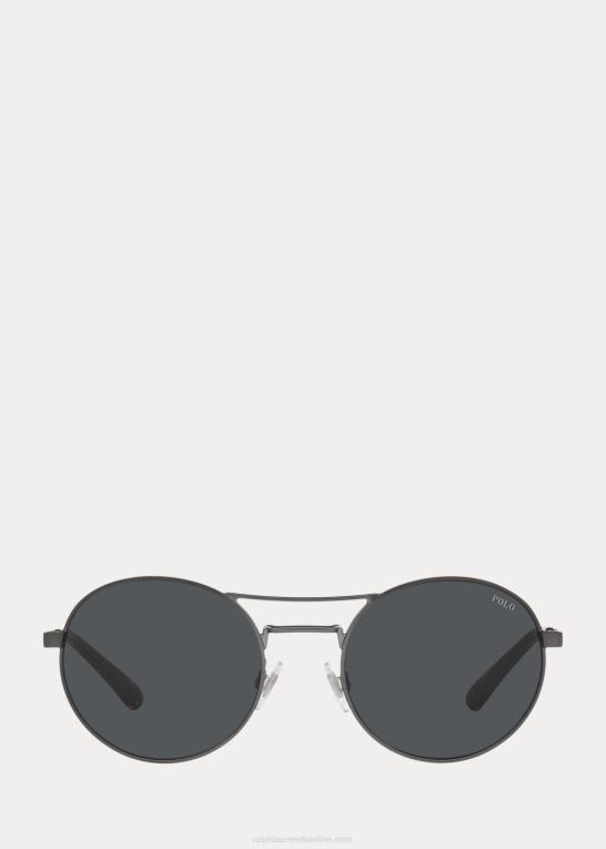 halvskinnende mørkt gunmetal Mænd Ralph Lauren runde metal solbriller Z426B5567