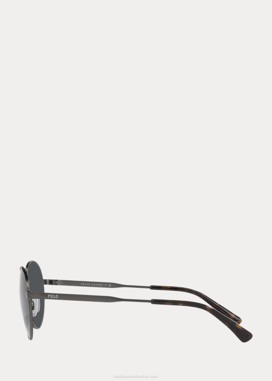 halvskinnende mørkt gunmetal Mænd Ralph Lauren runde metal solbriller Z426B5567