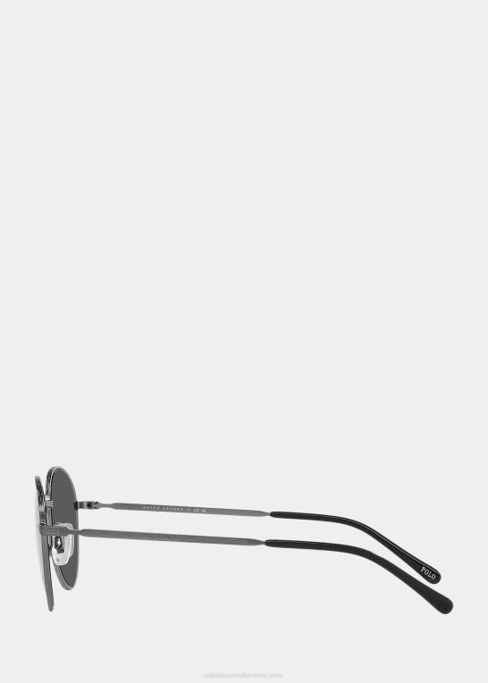 halvskinnende mørkt gunmetal Mænd Ralph Lauren runde metal solbriller Z426B9066