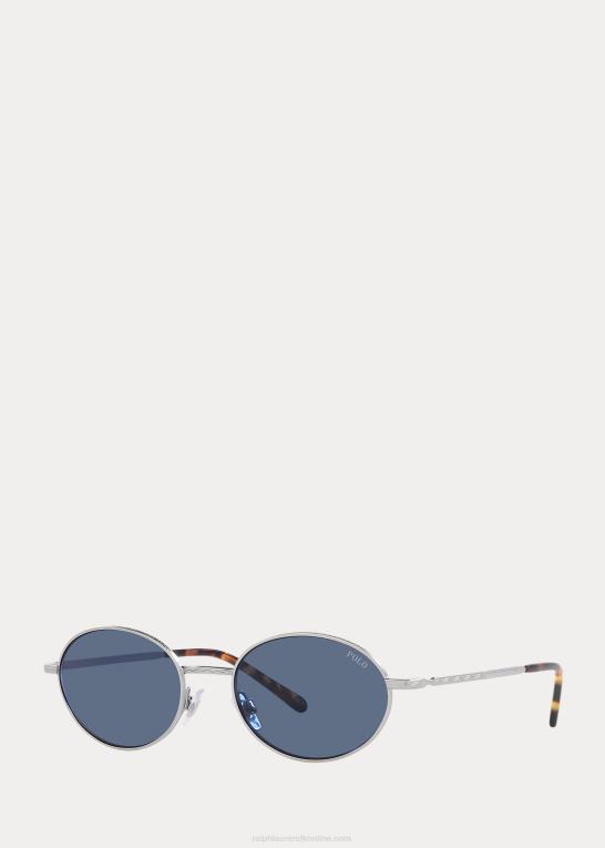 halvskinnende sølv Mænd Ralph Lauren ovale metal solbriller Z426B9064