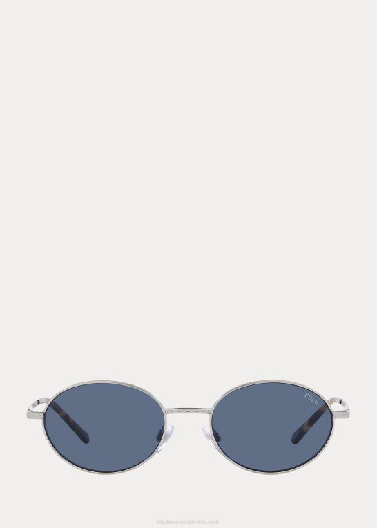 halvskinnende sølv Mænd Ralph Lauren ovale metal solbriller Z426B9064