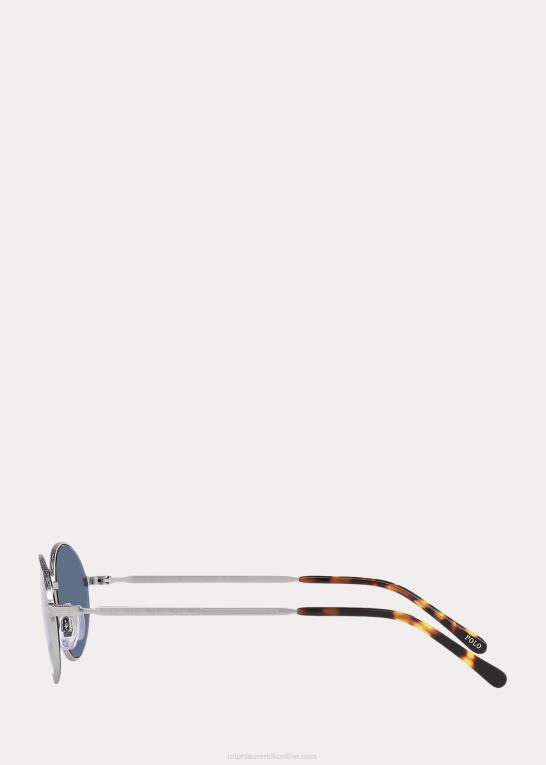 halvskinnende sølv Mænd Ralph Lauren ovale metal solbriller Z426B9064