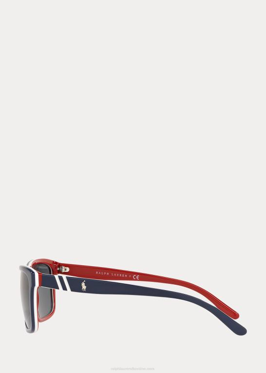 rød Mænd Ralph Lauren stribede rektangulære solbriller Z426B2785