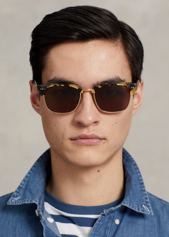 skinnende mørk havana Mænd Ralph Lauren firkantede akademi solbriller Z426B9061