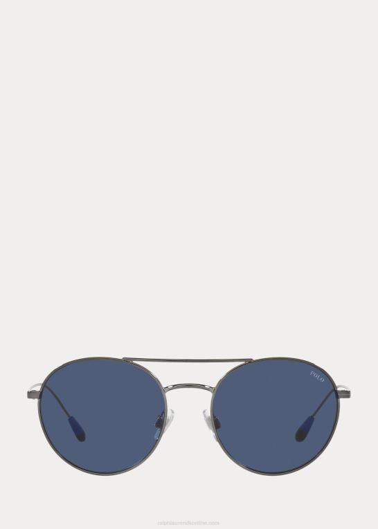 skinnende mørkt gunmetal Mænd Ralph Lauren metal panto solbriller Z426B2238