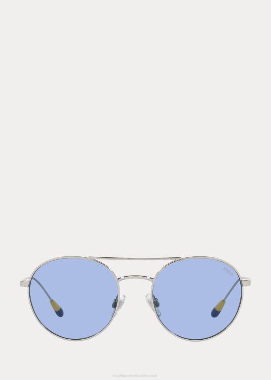 skinnende sølv Mænd Ralph Lauren metal panto solbriller Z426B2239