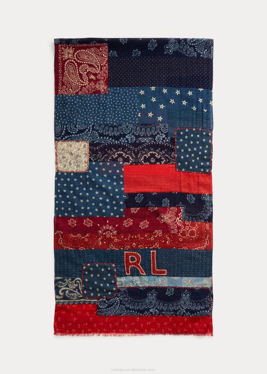 blå/rød/creme Mænd Ralph Lauren patchwork tørklæde i bomuld Z426B2459