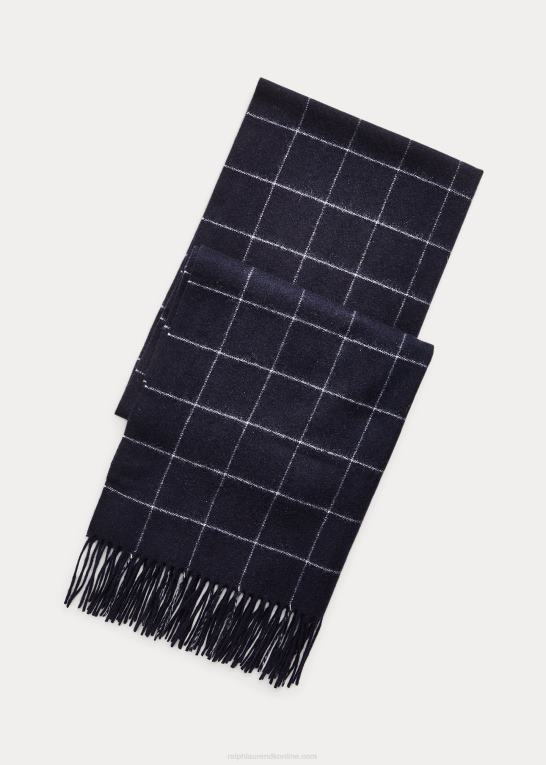 flåde Mænd Ralph Lauren rude kashmir tørklæde Z426B9000