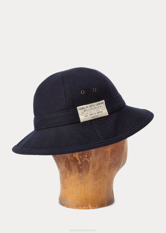 flåde Mænd Ralph Lauren bøttehat af uldblanding af filt Z426B8857