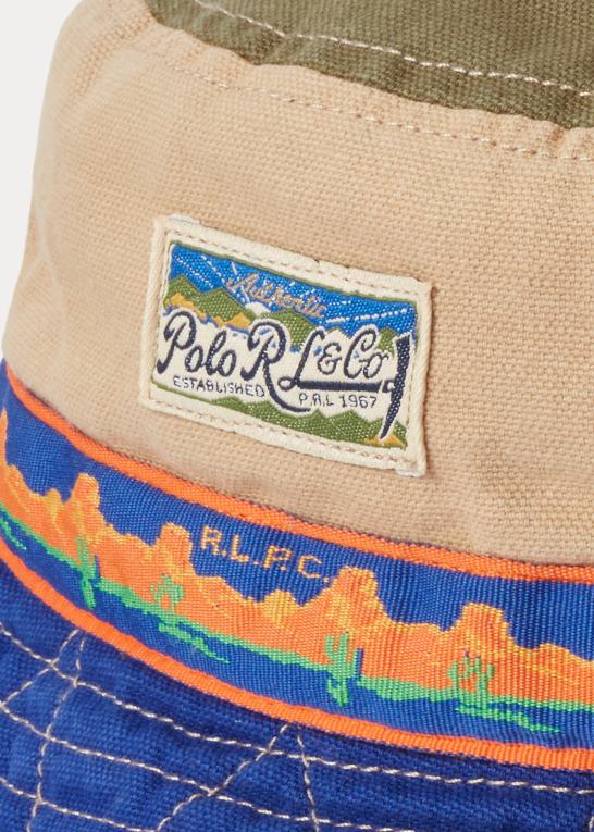 vintage kaki multi Mænd Ralph Lauren farveblokeret canvas bøttehat Z426B2214