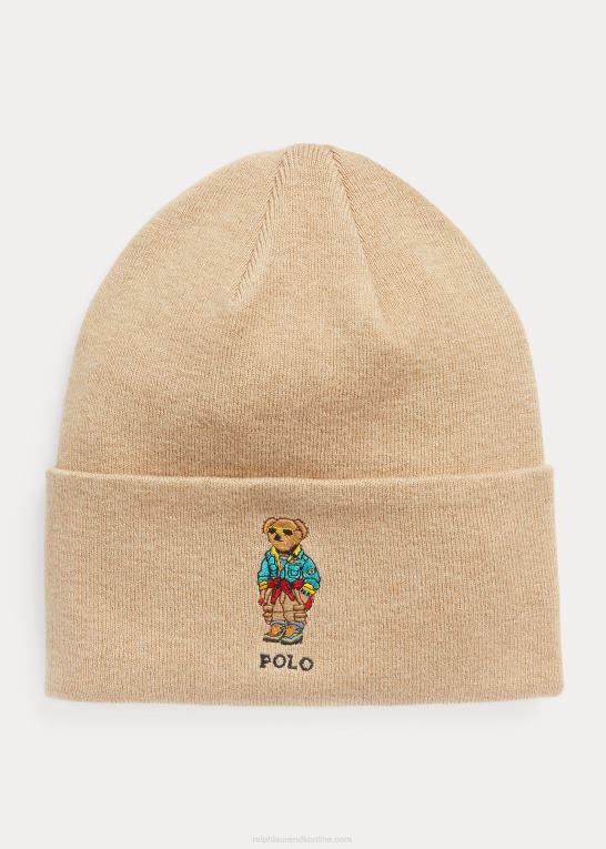 klassisk kamel Mænd Ralph Lauren bomuldsbeanie med polobjørn Z426B2460
