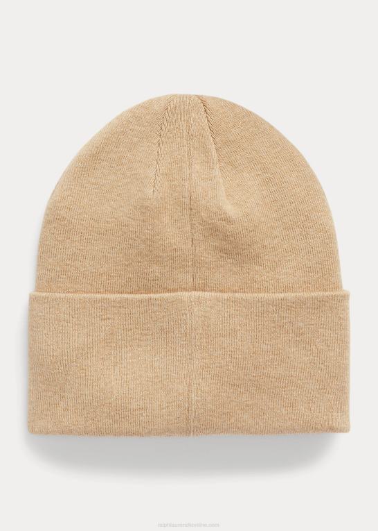 klassisk kamel Mænd Ralph Lauren bomuldsbeanie med polobjørn Z426B2460