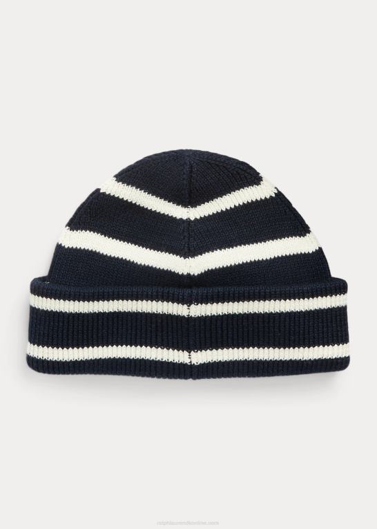 marineblå/creme Mænd Ralph Lauren stribet hue i hør-bomuld Z426B2456