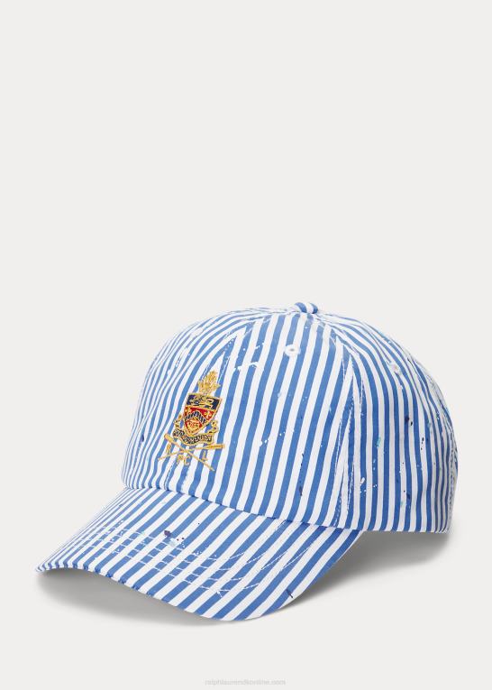 blå/hvid multi Mænd Ralph Lauren crest stribet poplin kuglehætte Z426B2451