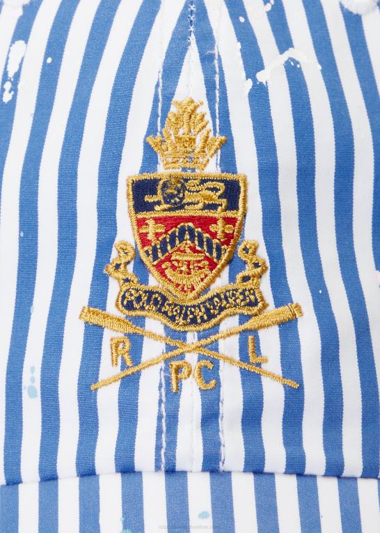 blå/hvid multi Mænd Ralph Lauren crest stribet poplin kuglehætte Z426B2451