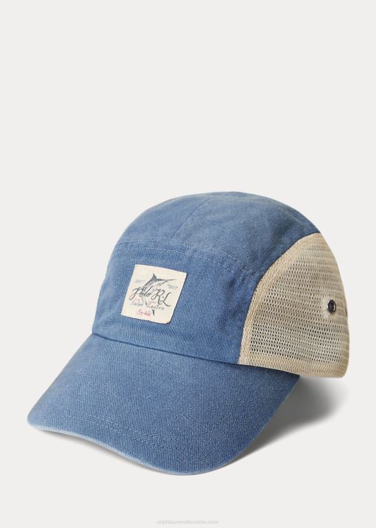gammel kgl Mænd Ralph Lauren indigo twill & mesh fem-panel hætte Z426B2359
