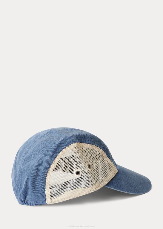 gammel kgl Mænd Ralph Lauren indigo twill & mesh fem-panel hætte Z426B2359