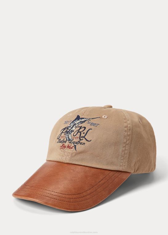 kystbeige Mænd Ralph Lauren læder-næb broderet twill kasket Z426B2430