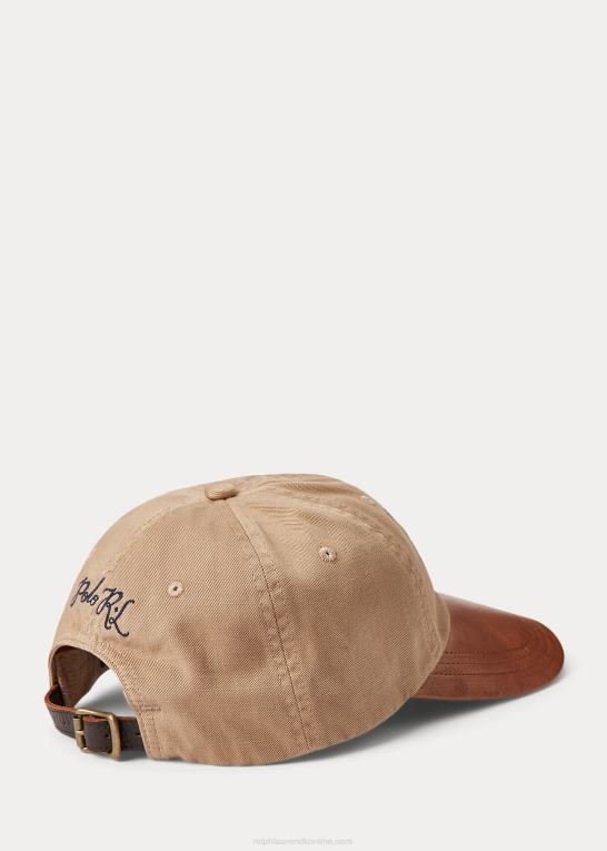 kystbeige Mænd Ralph Lauren læder-næb broderet twill kasket Z426B2430