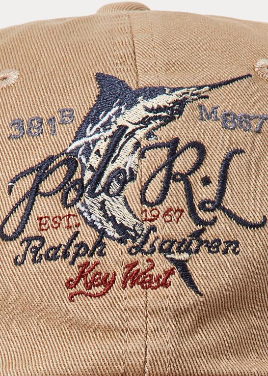 kystbeige Mænd Ralph Lauren læder-næb broderet twill kasket Z426B2430