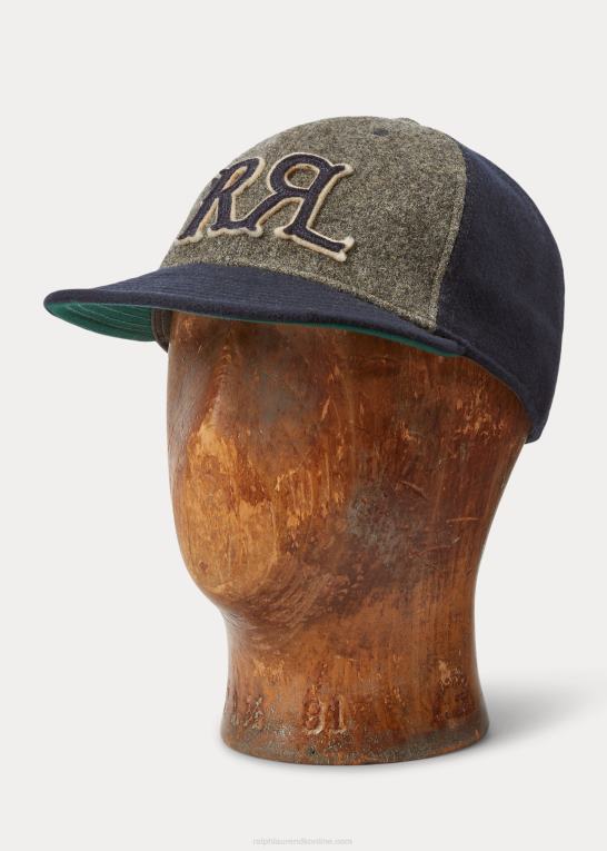 marineblå/grå Mænd Ralph Lauren logo-patch filt kuglehætte Z426B8849