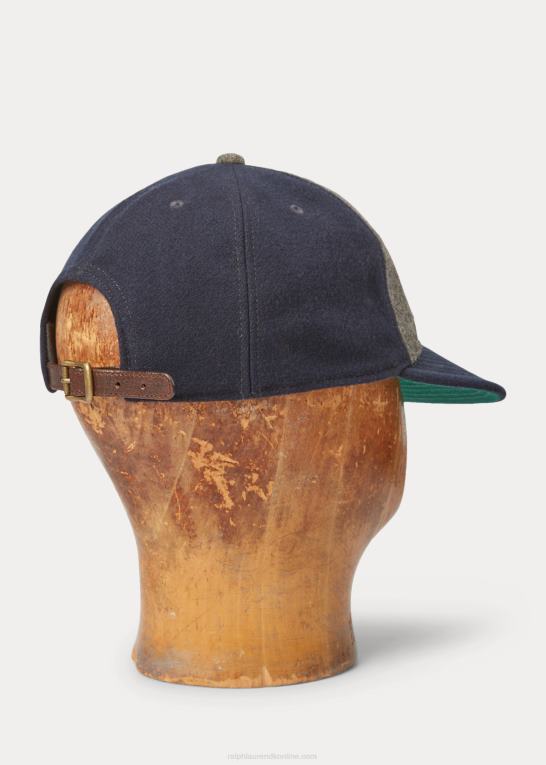 marineblå/grå Mænd Ralph Lauren logo-patch filt kuglehætte Z426B8849