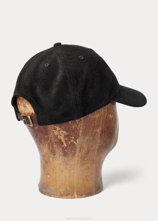 sort Mænd Ralph Lauren kuglehætte i ru ruskind Z426B8875