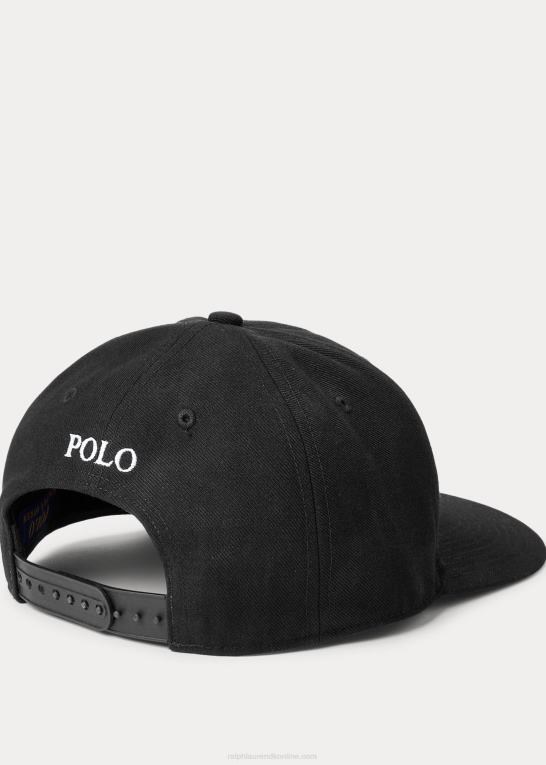 sort Mænd Ralph Lauren twill kuglehætte med høj krone Z426B2767