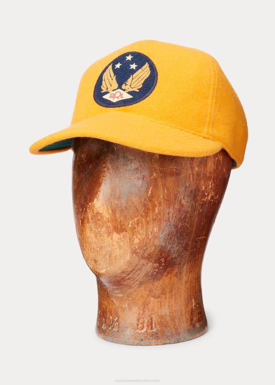 vintage guld Mænd Ralph Lauren kuglehætte i filt med vingelogo Z426B8868