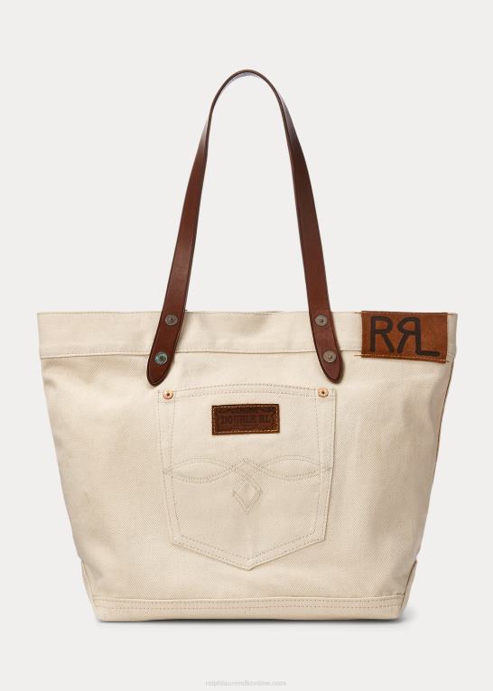 greige Mænd Ralph Lauren læderbeklædt twill tote Z426B5147