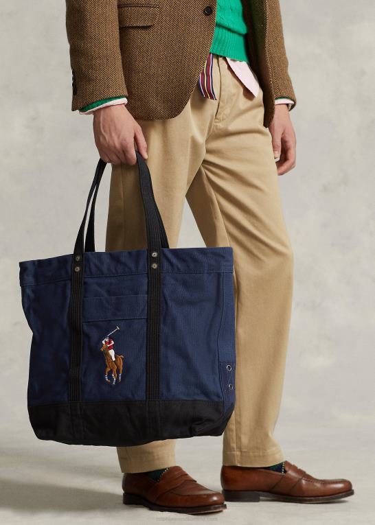 marineblå/sort Mænd Ralph Lauren stor pony kanvas mulepose Z426B2743