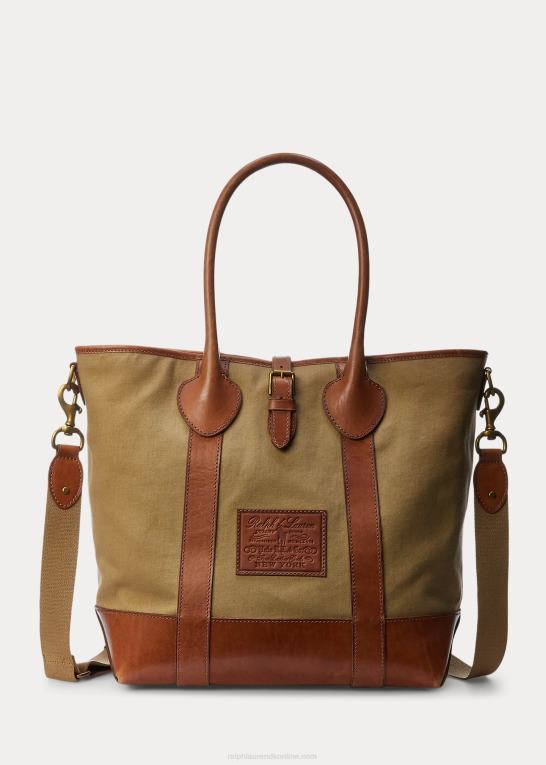 montana kaki Mænd Ralph Lauren Heritage læder-beklædt kanvas tote Z426B2615