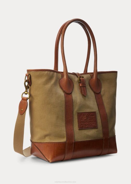 montana kaki Mænd Ralph Lauren Heritage læder-beklædt kanvas tote Z426B2615