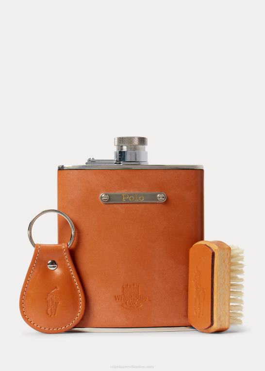 tan Mænd Ralph Lauren læderkolbe med hovedtøj og gavesæt med nøglebrik Z426B8760