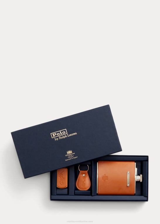 tan Mænd Ralph Lauren læderkolbe med hovedtøj og gavesæt med nøglebrik Z426B8760