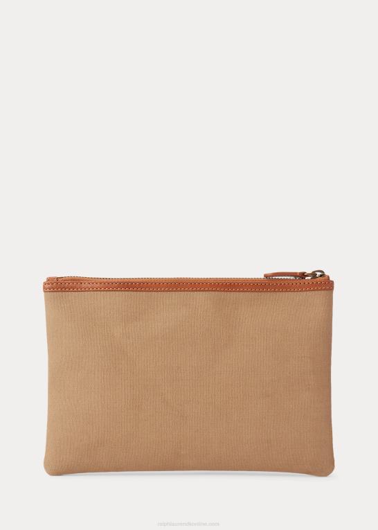 montana kaki Mænd Ralph Lauren Heritage læderbeklædt lærredspose Z426B2757