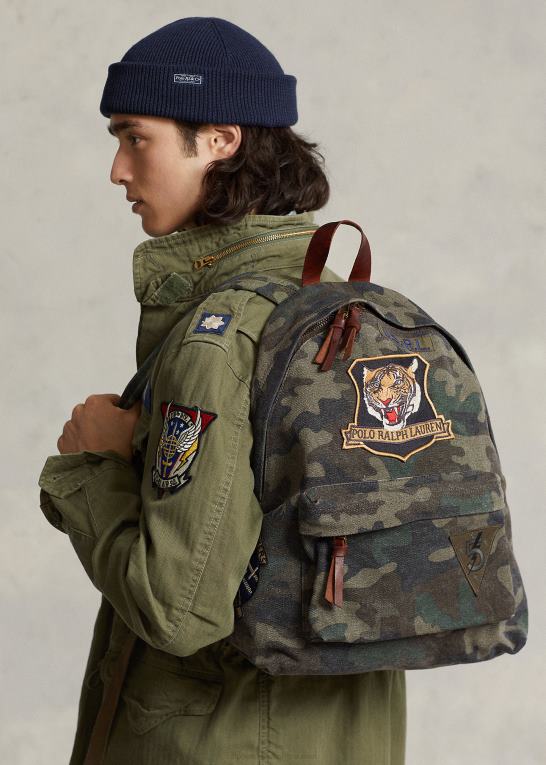 camo Mænd Ralph Lauren tiger-patch kanvas rygsæk Z426B2547