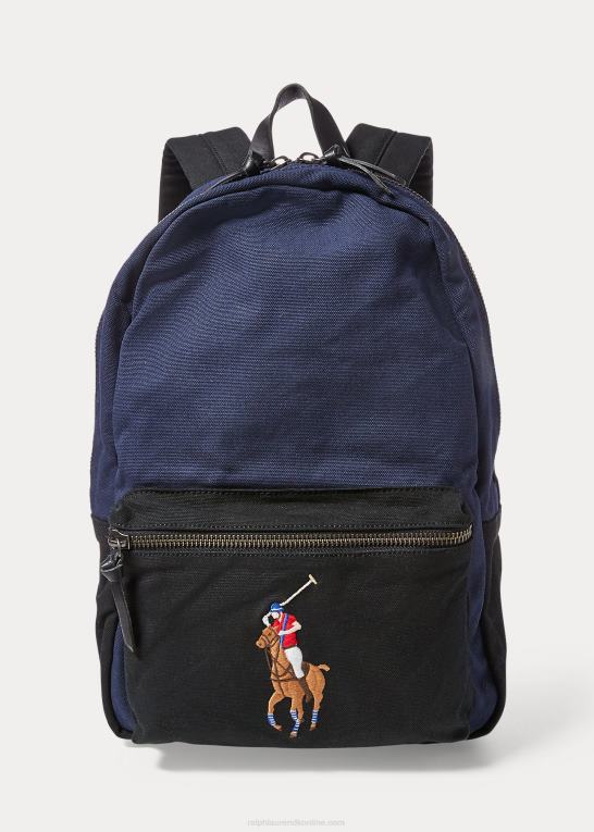 marineblå/sort Mænd Ralph Lauren kanvas stor pony rygsæk Z426B2754