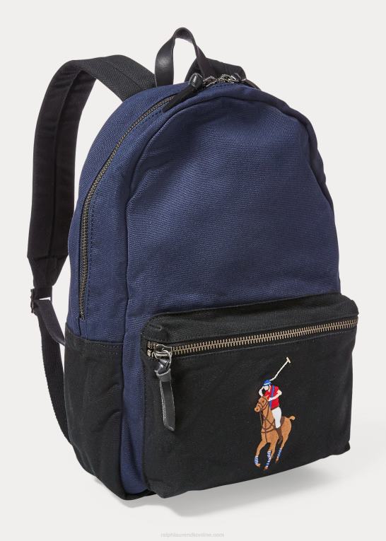 marineblå/sort Mænd Ralph Lauren kanvas stor pony rygsæk Z426B2754