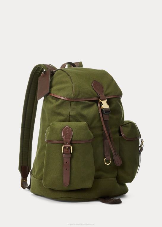 verde bottiglia Mænd Ralph Lauren læderbeklædt kanvas rygsæk Z426B2216