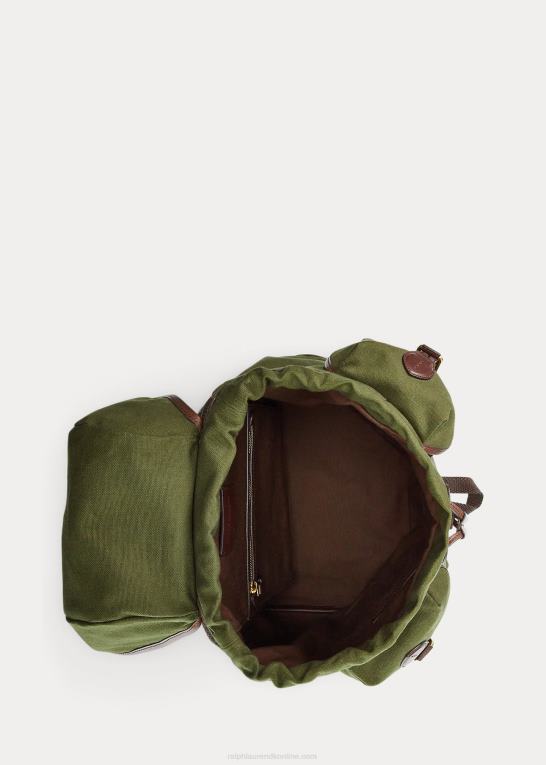 verde bottiglia Mænd Ralph Lauren læderbeklædt kanvas rygsæk Z426B2216