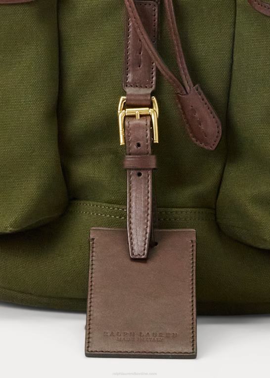 verde bottiglia Mænd Ralph Lauren læderbeklædt kanvas rygsæk Z426B2216