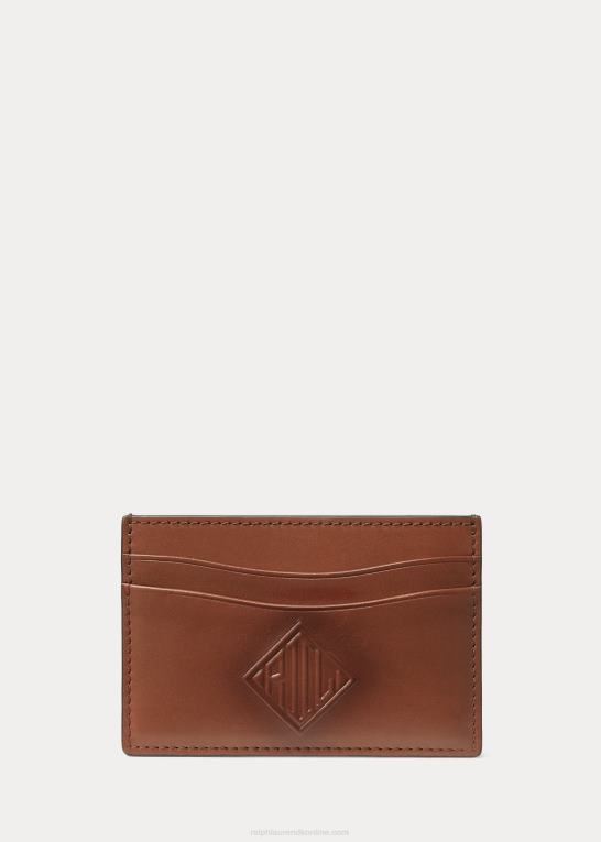 kastanje Mænd Ralph Lauren monogram vachetta læder kortetui Z426B8926