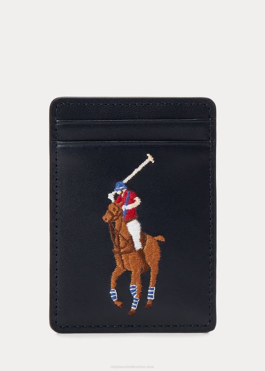 navy/multi pony Mænd Ralph Lauren magnetisk kortetui i stor ponylæder Z426B2343