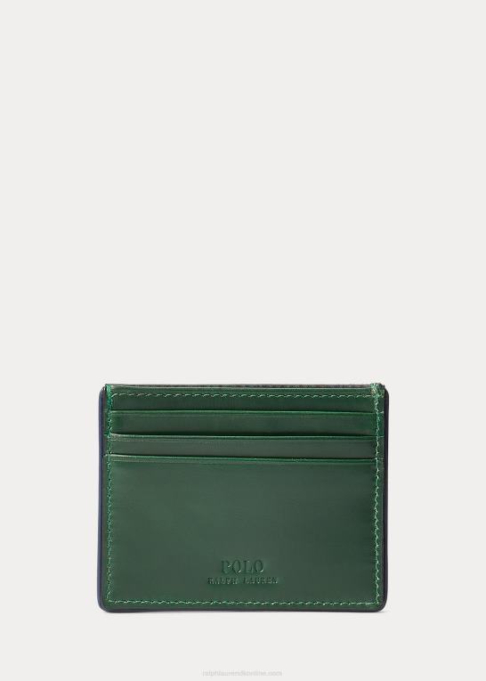 skovgrøn/marine Mænd Ralph Lauren stribet logo læder kortetui Z426B2764