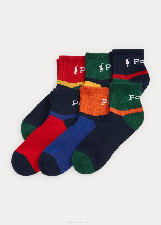 assorteret Mænd Ralph Lauren farveblokeret quarter-crew sok 6-pak Z426B2309